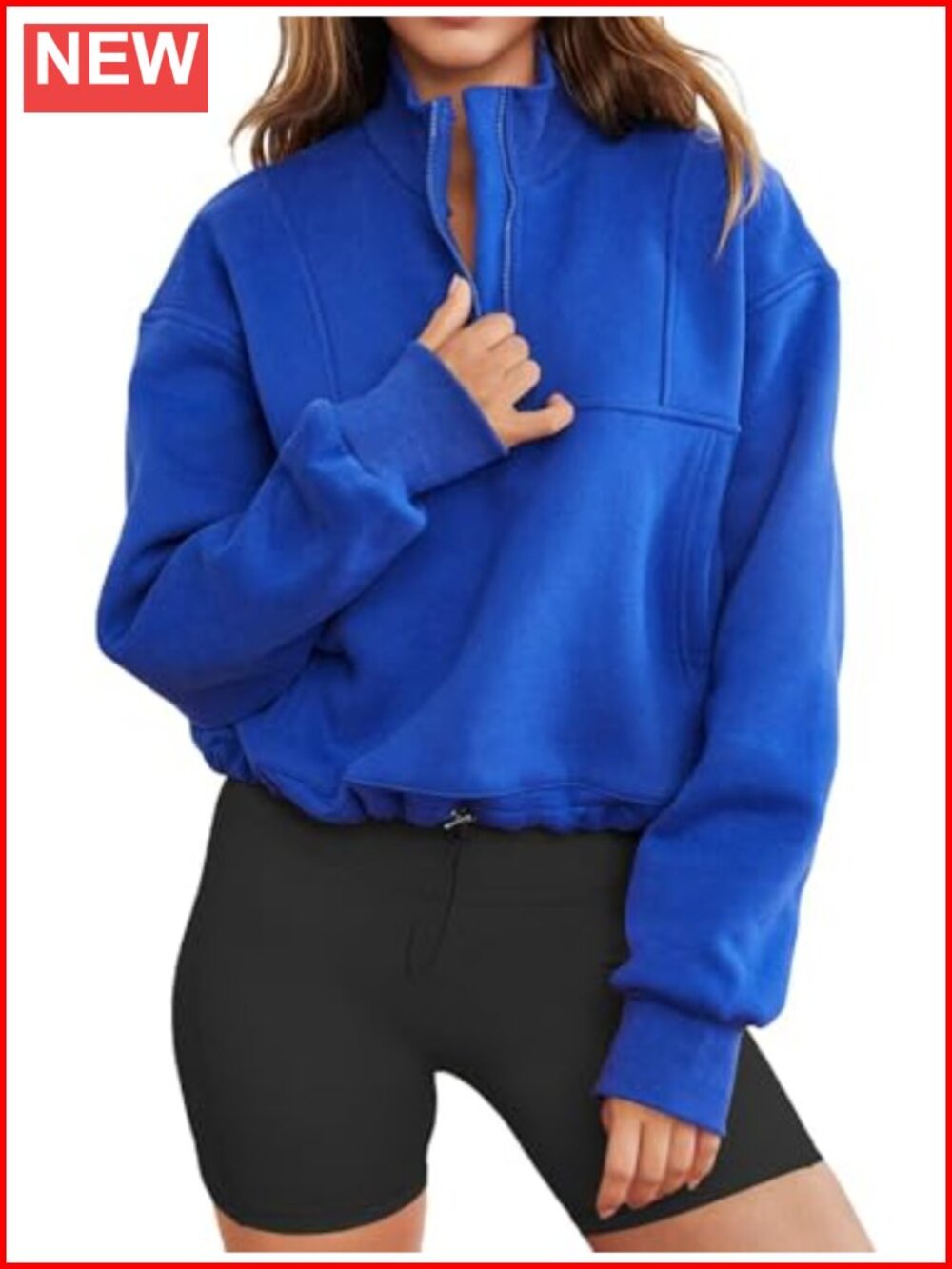 Womens Long Sleeve Half Zip Sweatshirt Oversized Cropped Pullover